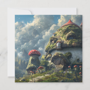 Tarjeta Festiva Cute gnome, casa de hongos