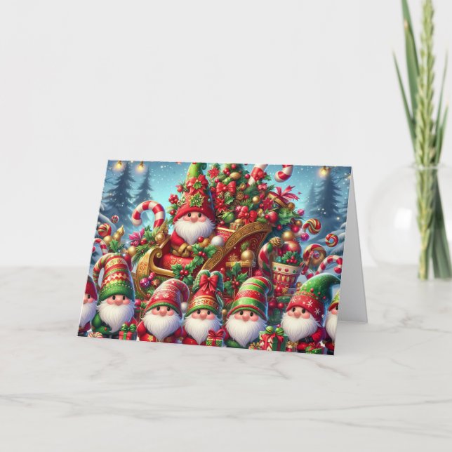 Tarjeta Festiva Cute Gnome Family Christmas (Anverso)
