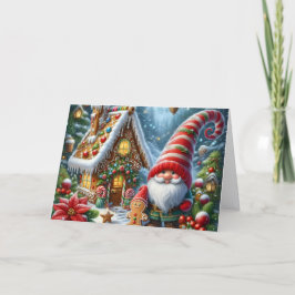 Tarjeta Festiva Cute Gnome Gingerbread House Christmas