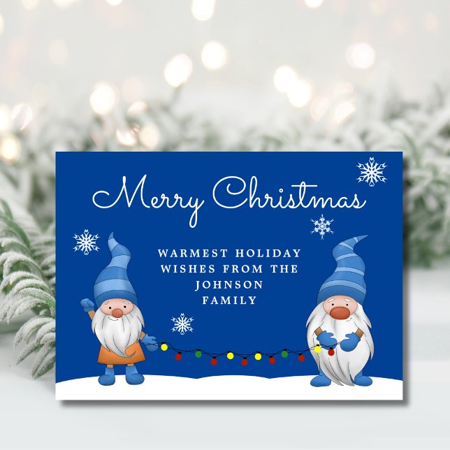 Tarjeta Festiva Cute Gnome Merry Christmas Holiday Lights Card (Subido por el creador)