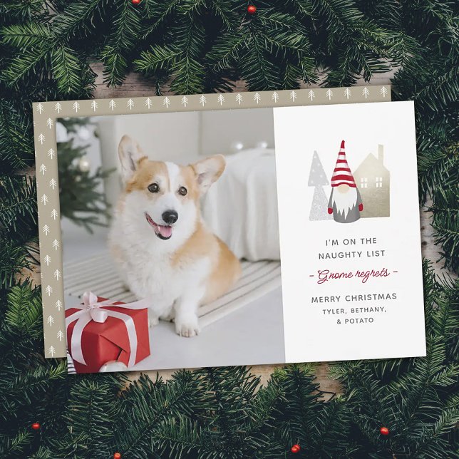 Tarjeta Festiva Cute Gnome Regrets | Foto de Navidades Mascotas (Subido por el creador)