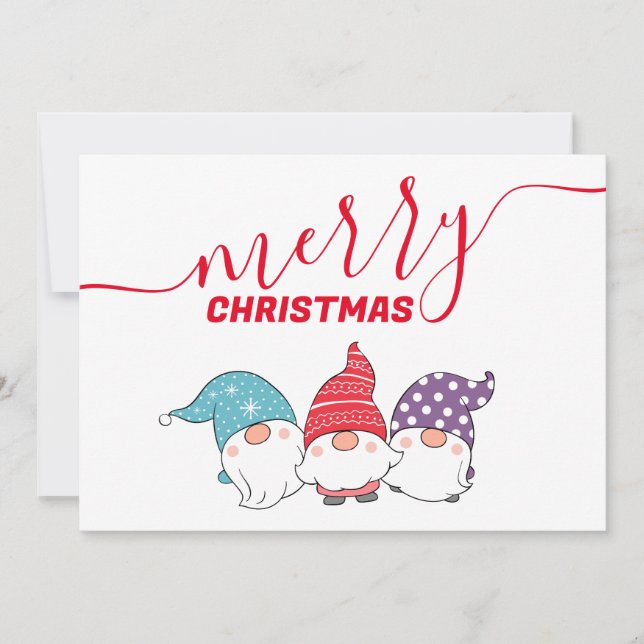 Tarjeta Festiva Cute Gnomes Merry Christmas Caligraphy Script (Anverso)