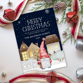 Tarjeta Festiva Cute Gnomes Winter Snow MerryChristmas HolidayCard
