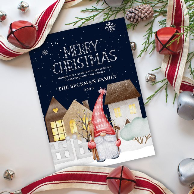Tarjeta Festiva Cute Gnomes Winter Snow MerryChristmas HolidayCard (Subido por el creador)
