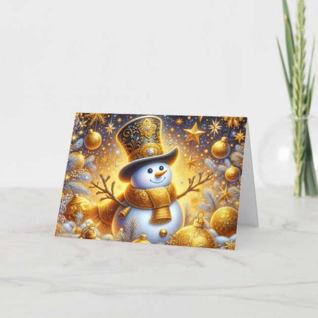 Tarjeta Festiva Cute Golden Snowman Holiday Christmas (Anverso)