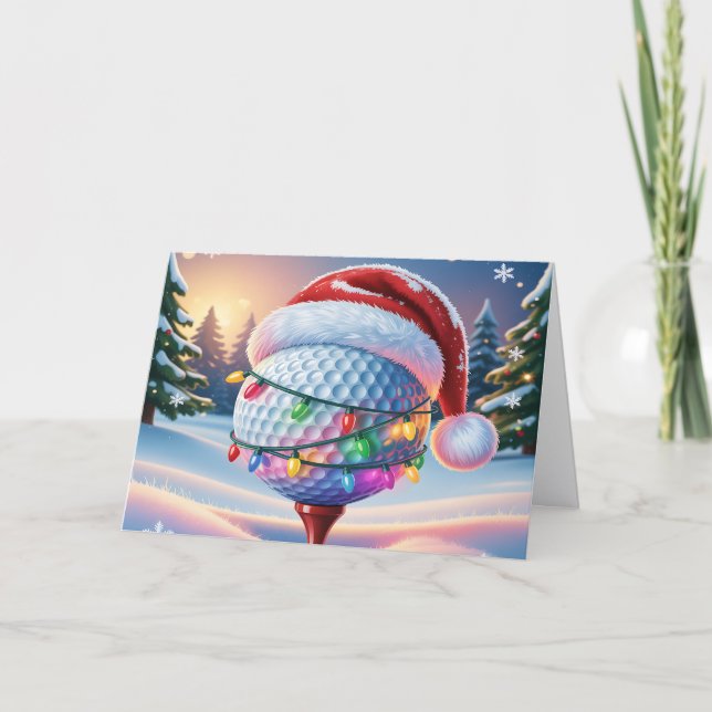 Tarjeta Festiva Cute Golf Ball and Santa Hat (Anverso)