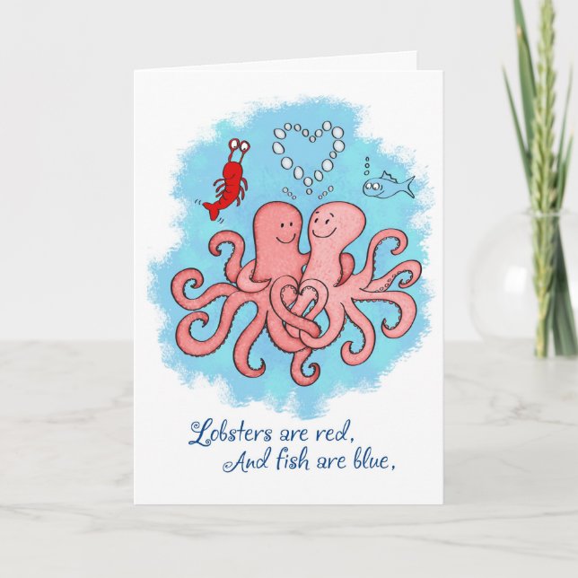 Tarjeta Festiva Cute gracioso Día de San Valentín Octapus Pareja (Anverso)