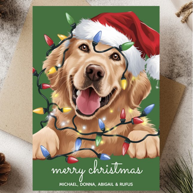 Tarjeta Festiva Cute gracioso Golden Retriever Santa Hat (Subido por el creador)