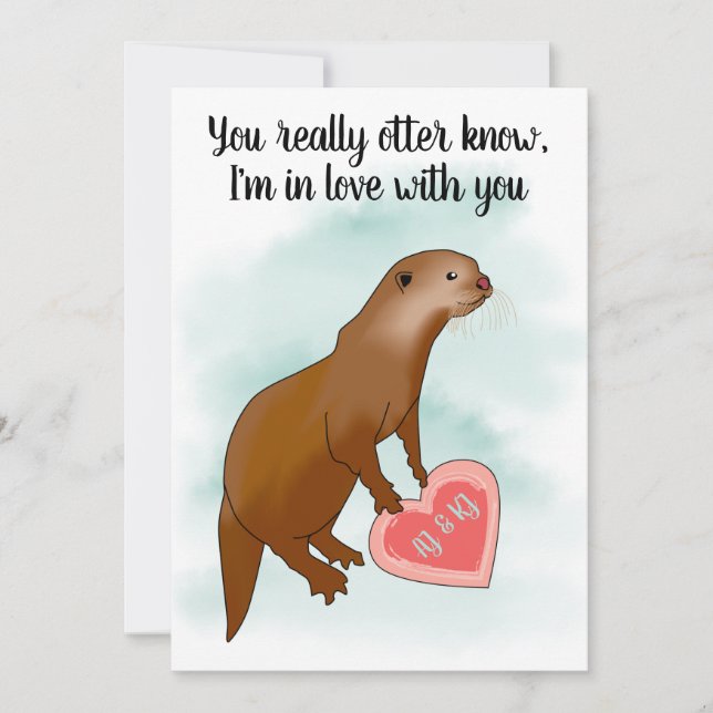 Tarjeta Festiva Cute gracioso Otter Pun Valentines Romántica tarje (Anverso)