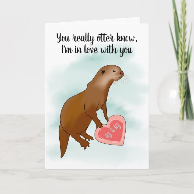 Tarjeta Festiva Cute gracioso Otter Pun Valentines romántico (Anverso)