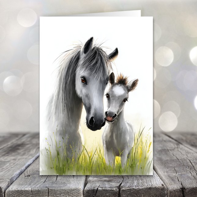 Tarjeta Festiva Cute Grey Horse and Foal Mother's Day (Subido por el creador)