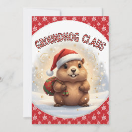 Tarjeta Festiva Cute Groundhog Claus Funny Groundhog Christmas