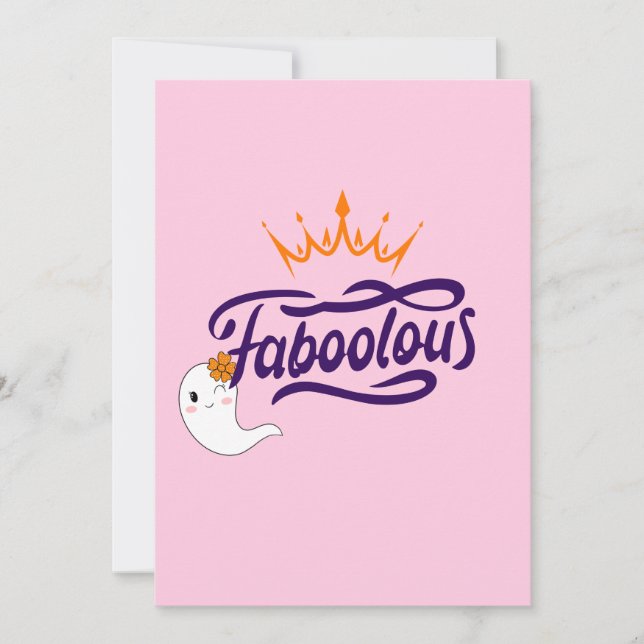 Tarjeta Festiva Cute Halloween, Faboolous, Fantasma Lindo, Preppy  (Anverso)