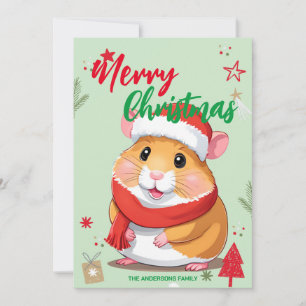 Tarjeta Festiva Cute Hamster santa Navidades Holiday Familia