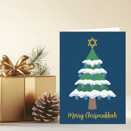Tarjeta Festiva Cute Hanukkah Christmas Tree Merry Chrismukkah
