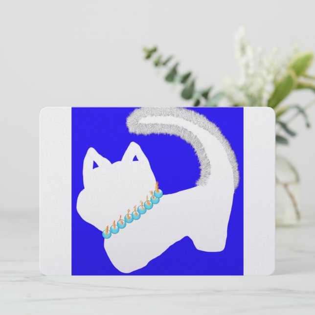 Tarjeta Festiva Cute Hanukkah con un gato blanco y una menorah (Anverso de pie)