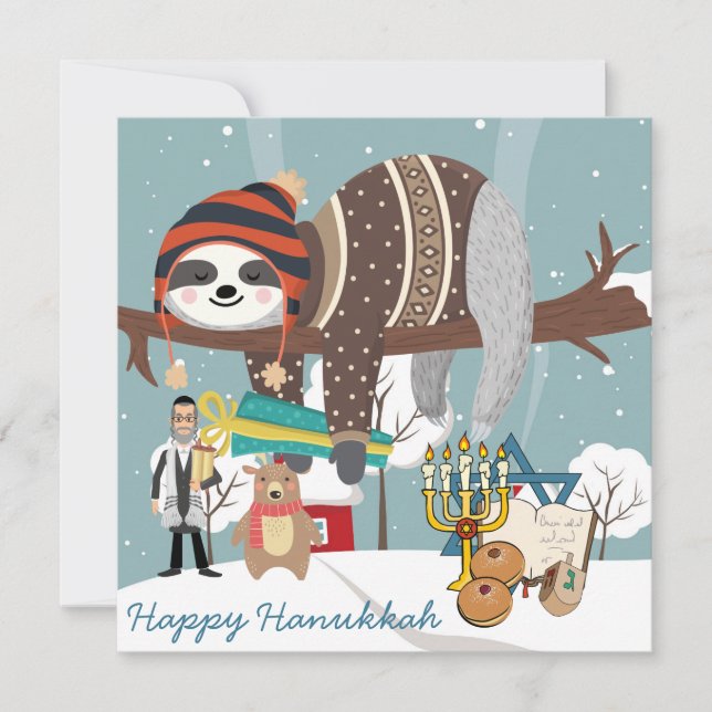 Tarjeta Festiva Cute Hanukkah Sloth (Anverso)