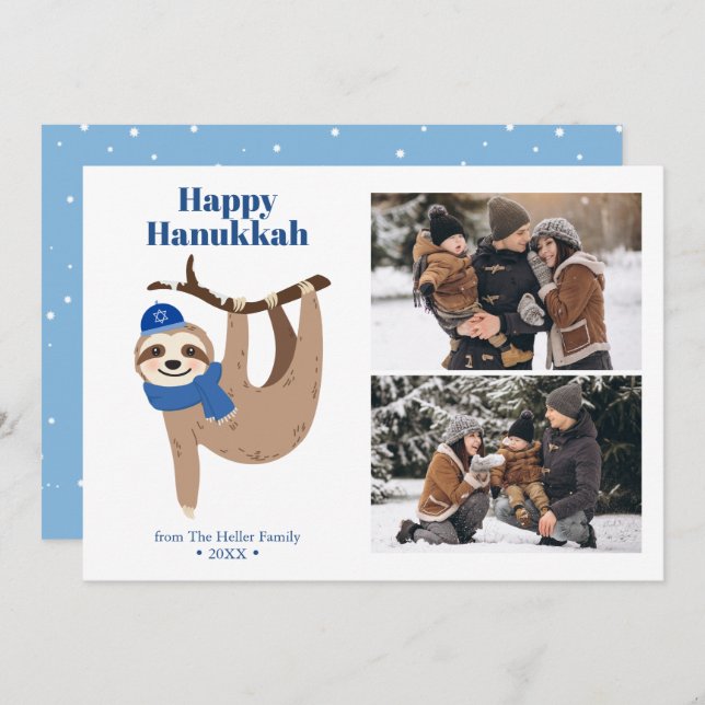 Tarjeta Festiva Cute Hanukkah Sloth 2 Collage de fotos (Anverso / Reverso)