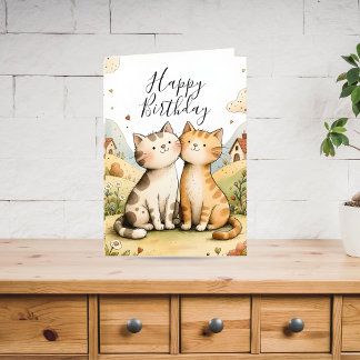 Tarjeta Festiva Cute Happy Birthday Cat