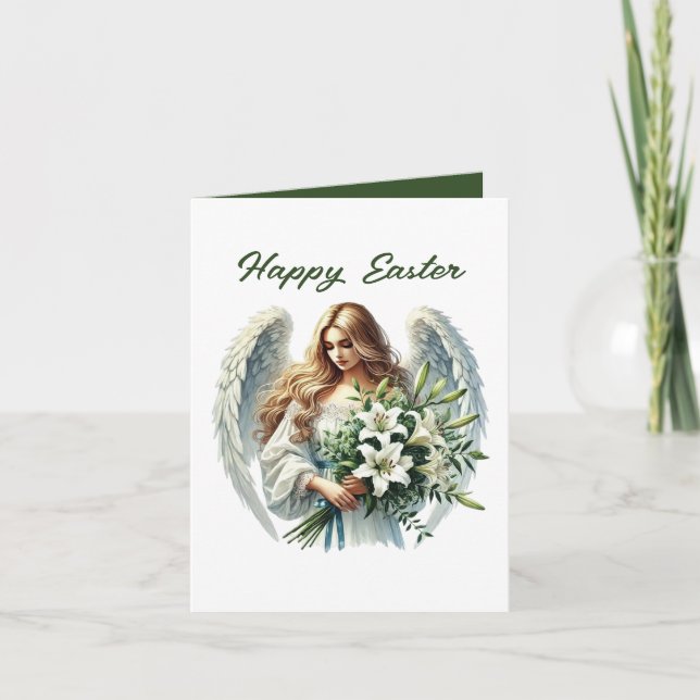 Tarjeta Festiva Cute Happy Easter Angel add message inside (Anverso)