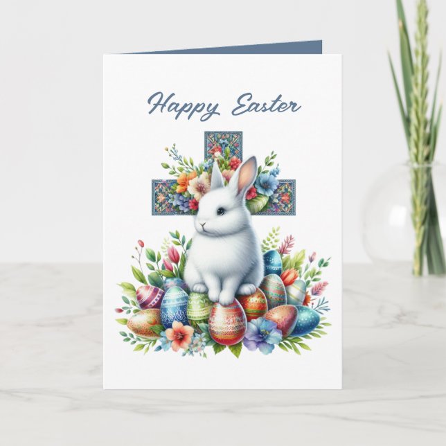 Tarjeta Festiva Cute Happy Easter bunny add inside message  (Anverso)