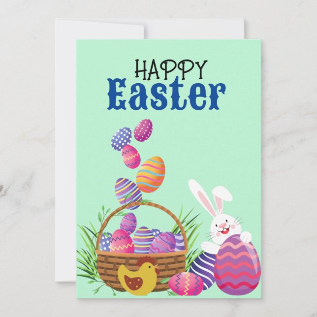 Tarjeta Festiva Cute Happy Easter egg conejito Card (Anverso)