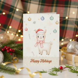 Tarjeta Festiva Cute Happy Holidays Llama Holiday Card