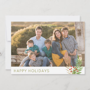 Tarjeta Festiva Cute Happy Holidays Navidades 3 Photo Holly Leaves