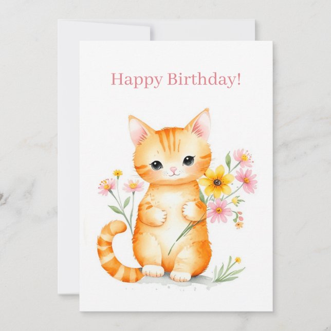 Tarjeta Festiva Cute Happy Personalizado Cat Kitten Cumpleaños (Anverso)