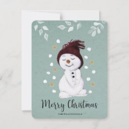 Tarjeta Festiva Cute Happy Snowman Winter Blue Navidades