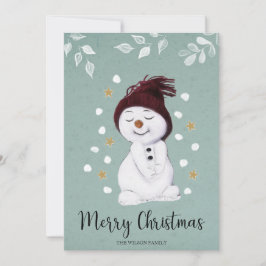 Tarjeta Festiva Cute Happy Snowman Winter Blue Navidades