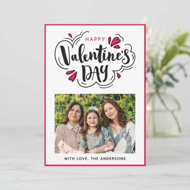 Tarjeta Festiva Cute Happy Valentine's Day Script Photo (Anverso de pie)