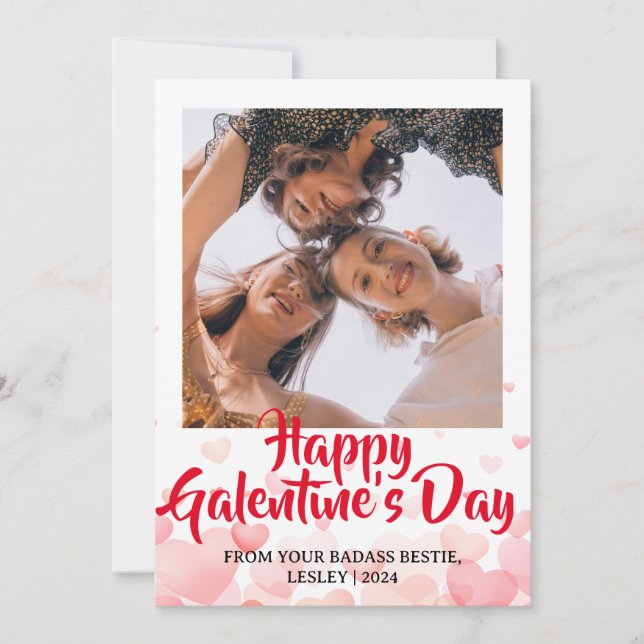 Tarjeta Festiva Cute Heart Happy Galentines day bestie Foto (Anverso)