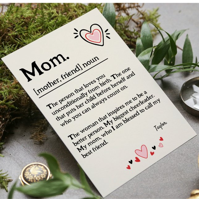 Tarjeta Festiva Cute Heart Mom Diccionario Día de la Madre (Cute Heart Mom Dictionary Mother's Day Coffee Mug)