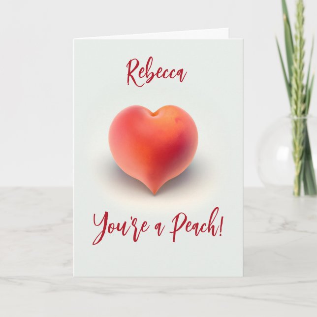 Tarjeta Festiva Cute Heart Shaped Peach Custom Name Valentine (Anverso)