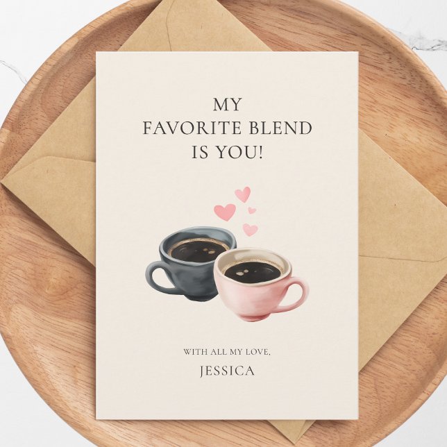 Tarjeta Festiva Cute Hearts Watercolor Coffee Cups Valentine's Day (Cute Hearts Watercolor Coffee Cups Valentine's Day Holiday Card)