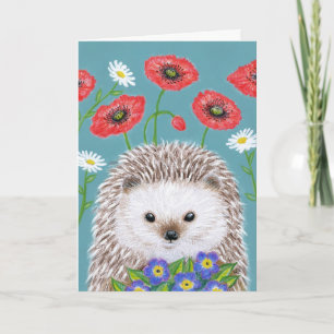 Tarjeta Festiva Cute Hedgehog en el jardín de flores Card