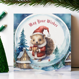 Tarjeta Festiva Cute hedgehog en Navidades del Gorra de Papá Noel