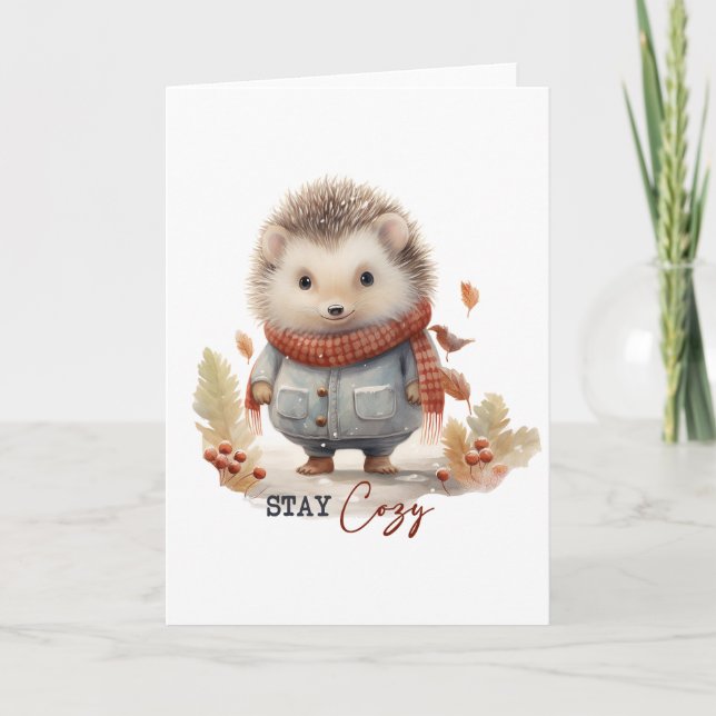 Tarjeta Festiva Cute Hedgehog Invierno BLANK  (Anverso)