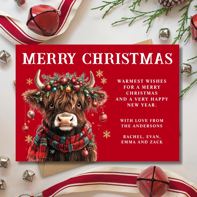 Tarjeta Festiva Cute Highland Cow Christmas (Subido por el creador)