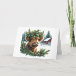 Tarjeta Festiva Cute Highland Cow Christmas Folded Holiday Card