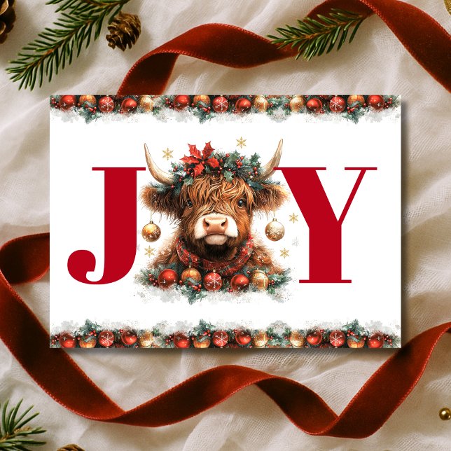 Tarjeta Festiva Cute Highland Cow Joy Christmas (Subido por el creador)