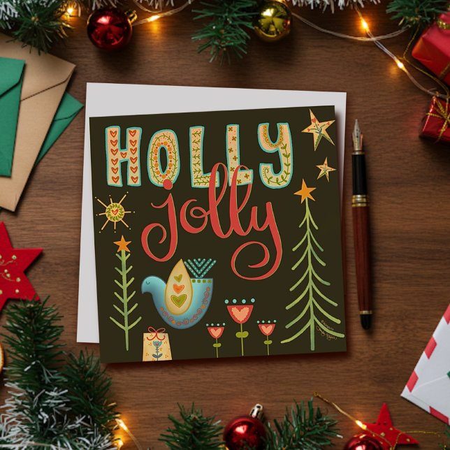 Tarjeta Festiva Cute Holly Jolly Folk Inespiritivity Holiday Card (Subido por el creador)