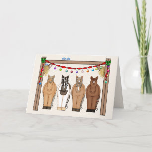 Tarjeta Festiva Cute Horses Felices Fiestas Navidades de Caballo