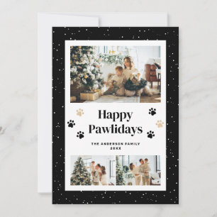 Tarjeta Festiva Cute huellas de patas negras en la nieve Foto Feli