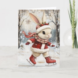 Tarjeta Festiva Cute Ice Skating Baby Bunny Christmas