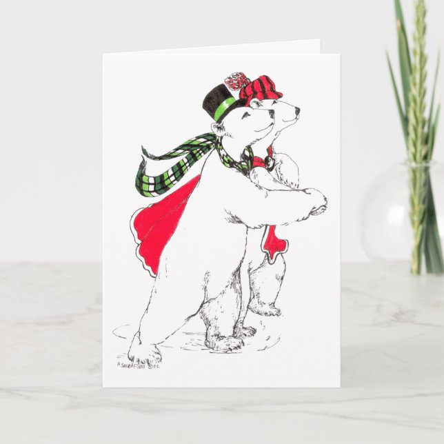 Tarjeta Festiva Cute Ice Skyline Polar Bears Whimsical Navidades (Anverso)
