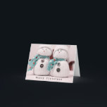 Tarjeta Festiva Cute invierno, pareja de Snowman con espantos<br><div class="desc">Tarjeta de felicitación para navidades. Fácil de Personalizar.</div>