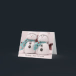 Tarjeta Festiva Cute invierno, pareja de Snowman con espantos<br><div class="desc">Tarjeta de felicitación para navidades. Fácil de Personalizar.</div>