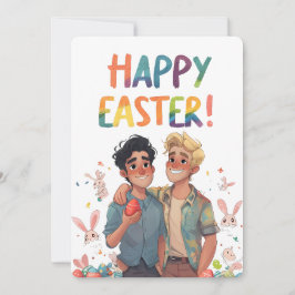 Tarjeta Festiva Cute Joyous Gay Gouple Easter Card